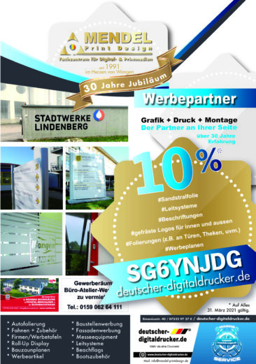 10% Auf ALLES / 30 Jahre Mendel Print Design