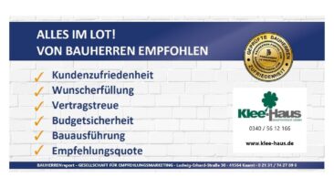 KLEE-HAUS BAUPARTNER GMBH setzt Qualitäts-Standard durch Permanent-Prüfung der Bauherren-Zufriedenheit