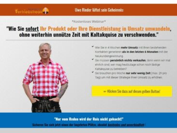 Webinar von Uwe Rieder, der bayerische Vertriebsfreak: „Sofort Umsatz ohne Kaltakquise!“