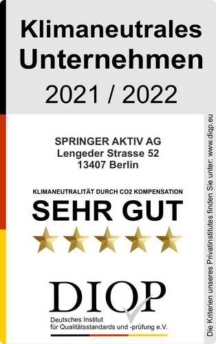 SPRINGER AKTIV AG wurde als klimaneutrales Unternehmen ausgezeichnet