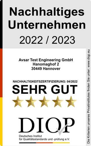 AVSAR Test Engineering GmbH in Hannover als nachhaltiges Unternehmen ausgezeichnet