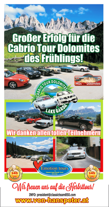 Großer Erfolg für die Cabrio Tour Dolomites – Frühlingevent