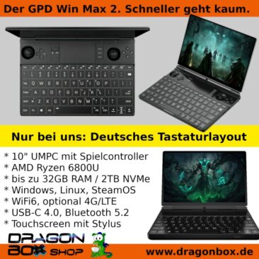 GPD Win Max 2: 10″ Netbook mit Spielsteuerungen und deutscher Tastatur