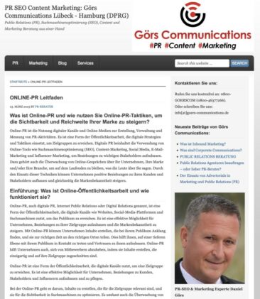 Online-PR-Leitfaden der PR SEO Beratung Görs Communications (Lübeck / Hamburg)