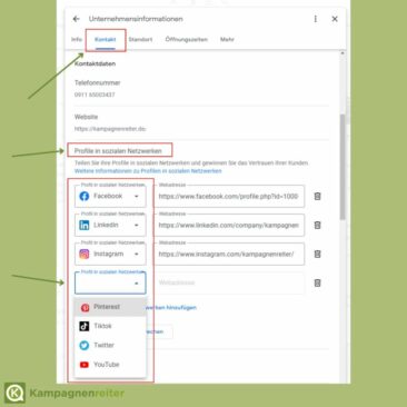 Neues Feature bei Google: Social Media Profile im Google Business Profil