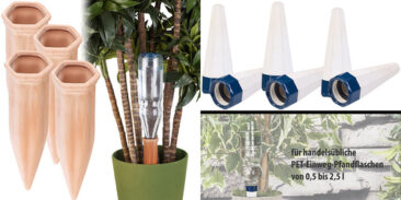 Royal Gardineer 4er-Set XL-Bewässerungs-Tonkegel und 6er-Set Tonspitzen-Pflanzenbewässerung-System für PET-Flaschen