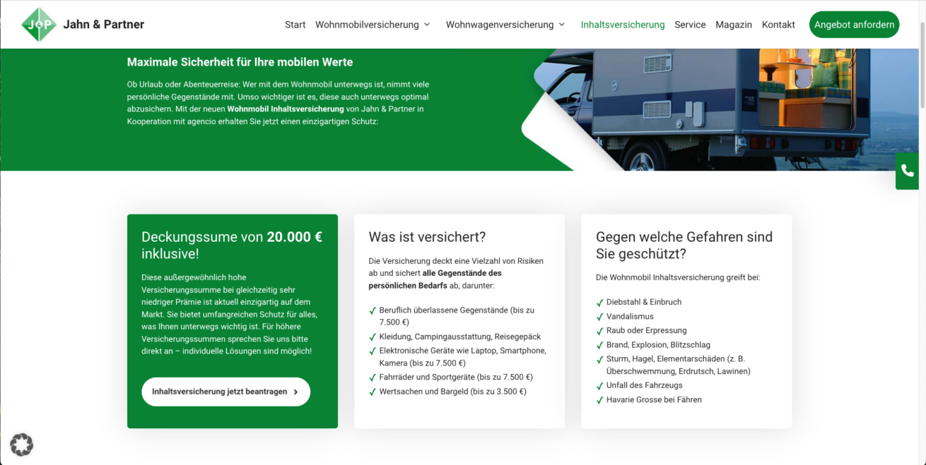Sicher auf Reisen: Jahn & Partner erweitert Angebot für Wohnmobil-Inhaltsversicherung