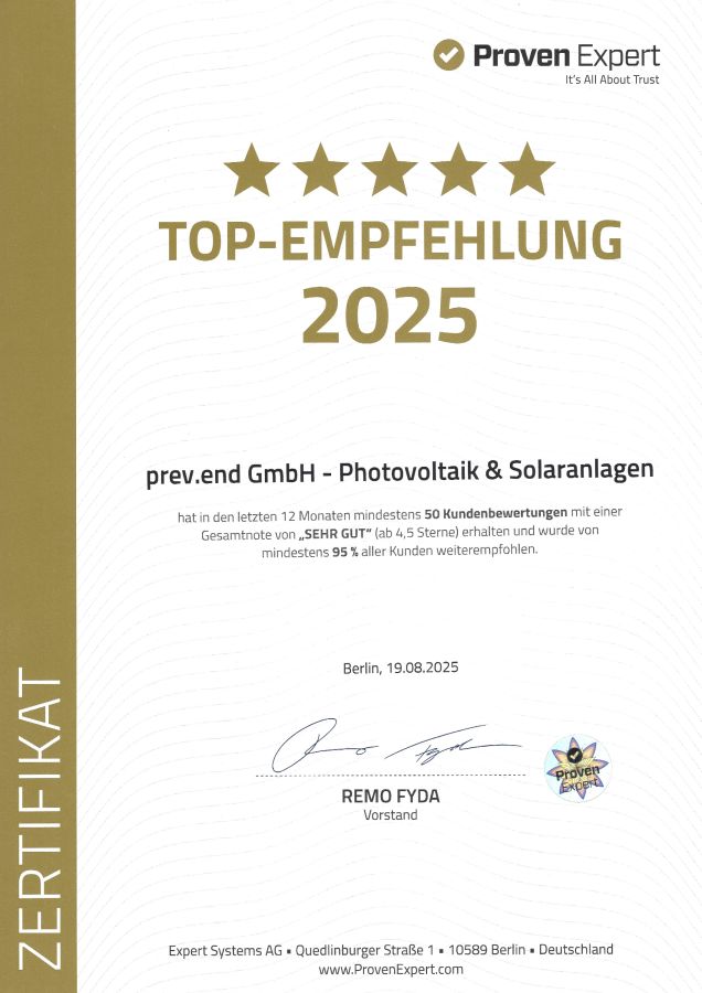 prev.end GmbH erhält ProvenExpert „Top-Empfehlung 2025“