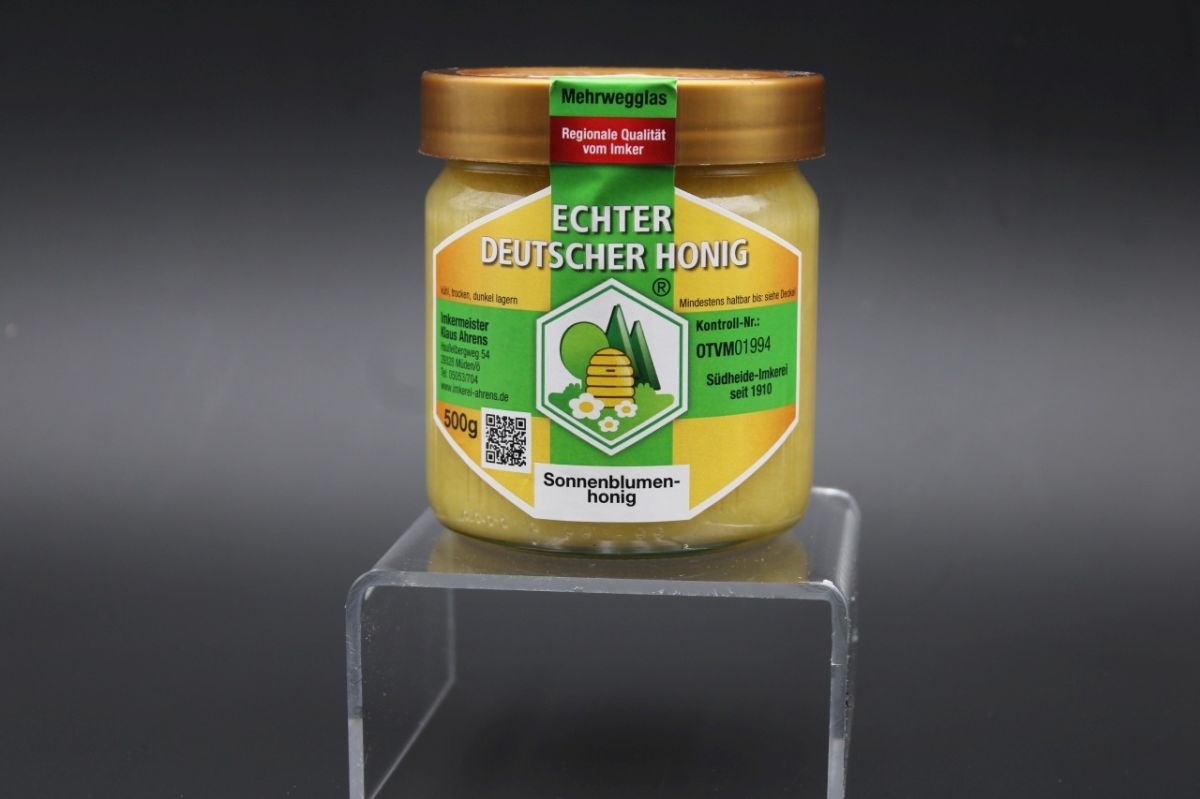 Sonnenblumenhonig aus der Imkerei Ahrens Deutscher Honig mit Gold prämiert