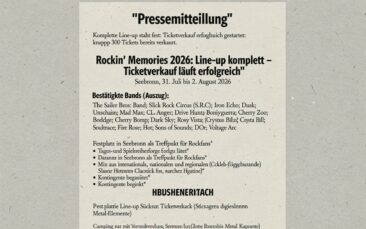 Rockin‘ Memories 2026 in Seebronn: Line-up komplett – Knapp 300 Tickets bereits verkauft