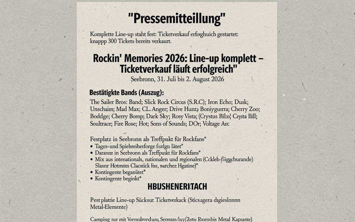 Rockin‘ Memories 2026 in Seebronn: Line-up komplett – Knapp 300 Tickets bereits verkauft