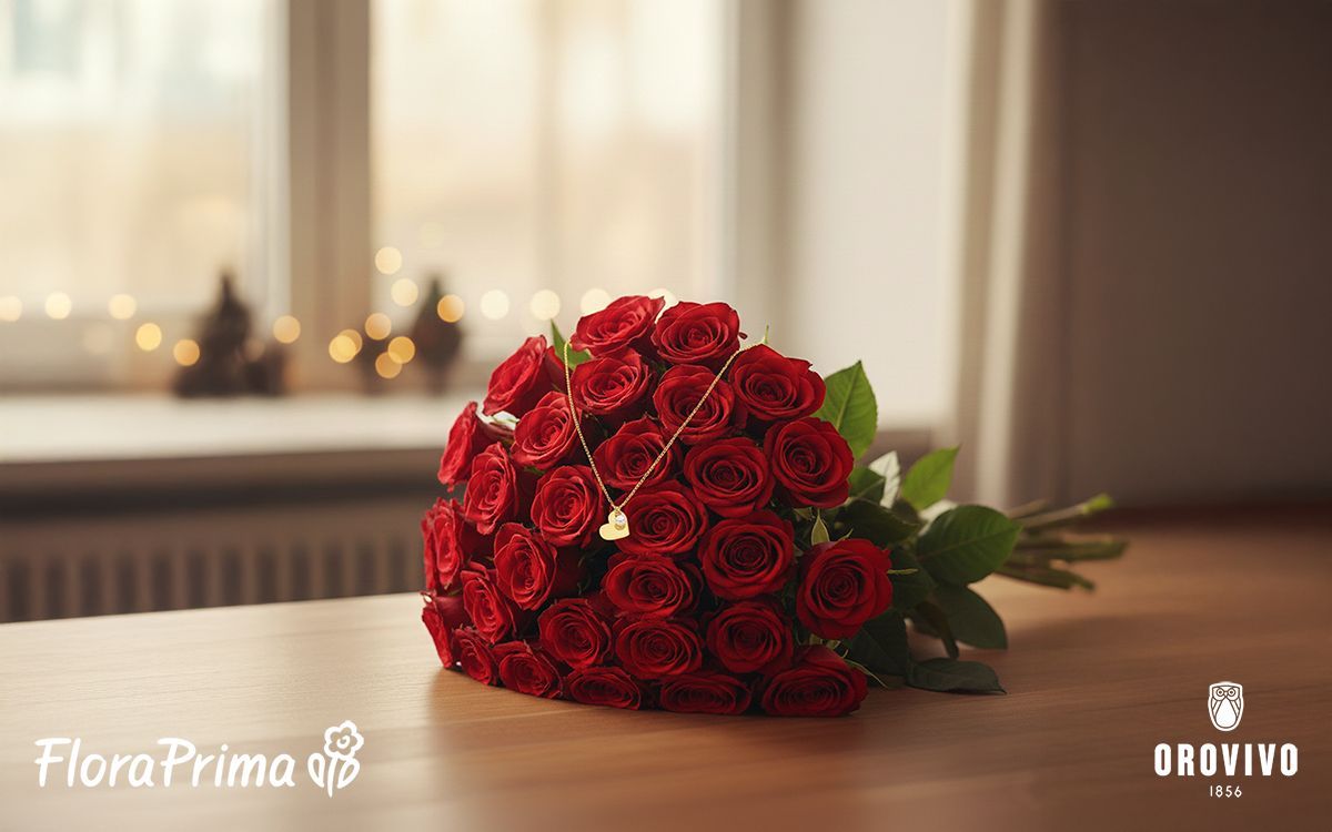 Romantik pur: FloraPrima verlost Luxus-Rosenstrauß und OROVIVO-Goldkette zum Valentinstag