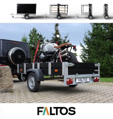 Innovative Systemlösung: FALTOS – der faltbare PKW-Anhänger jetzt mit Hochgestell und Plane