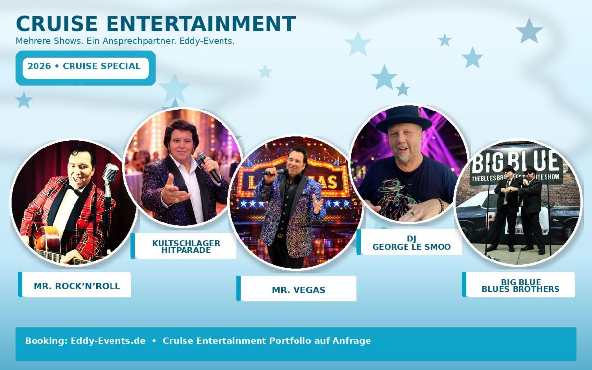 Kreuzfahrt-Entertainment aus einer Hand: Mehrere Shows, ein Ansprechpartner – Bühne, Restaurant & Deckparty