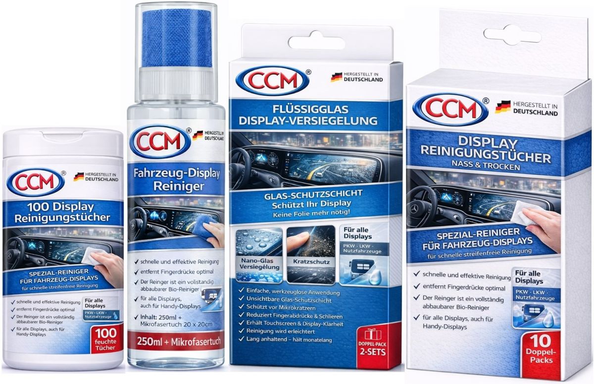 Neue Produktgruppe für Fahrzeugdisplays: Saubere Sicht & langlebiger Schutz mit dem CCM® Display-Sortiment