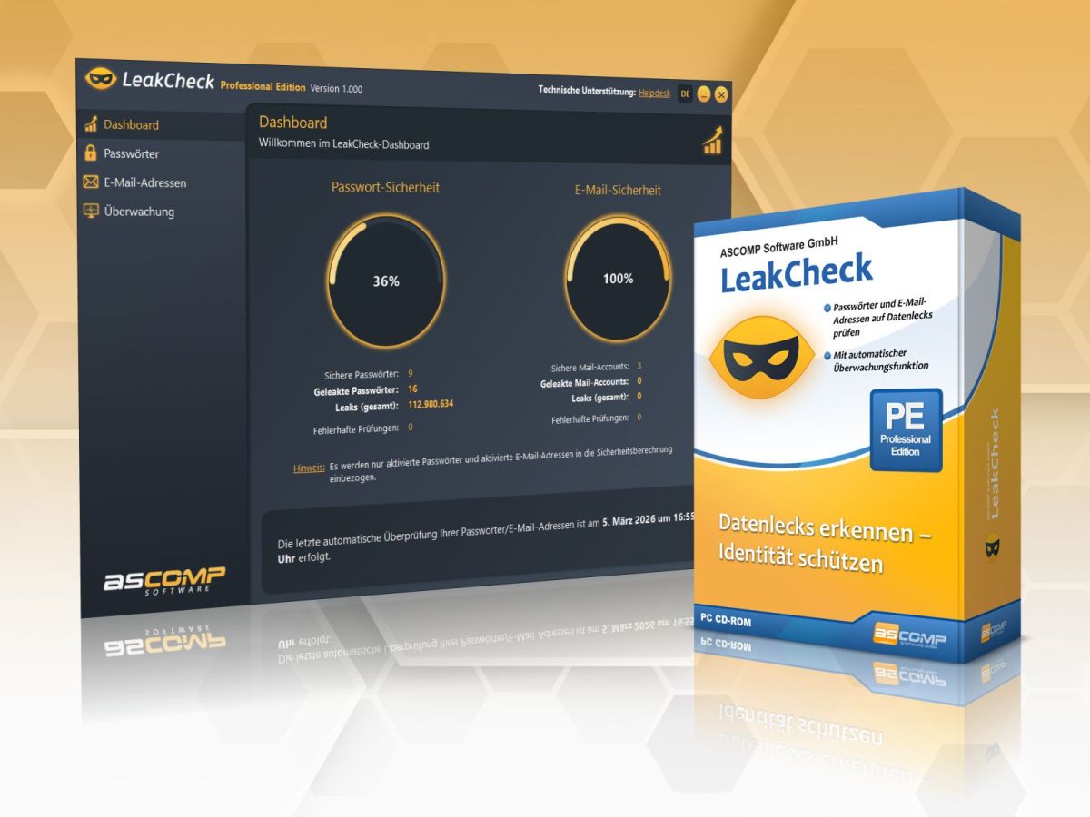 LeakCheck 1.0: Passwörter und E-Mail-Accounts sicher auf Datenlecks prüfen