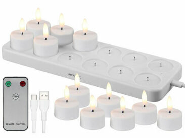 Lunartec 12er-Set LED-Akku-Teelichter mit USB-Ladestation