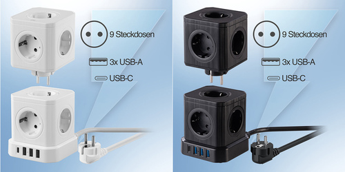 revolt 13in1-Steckdosen-Turm 9 Steckdosen, 3x USB