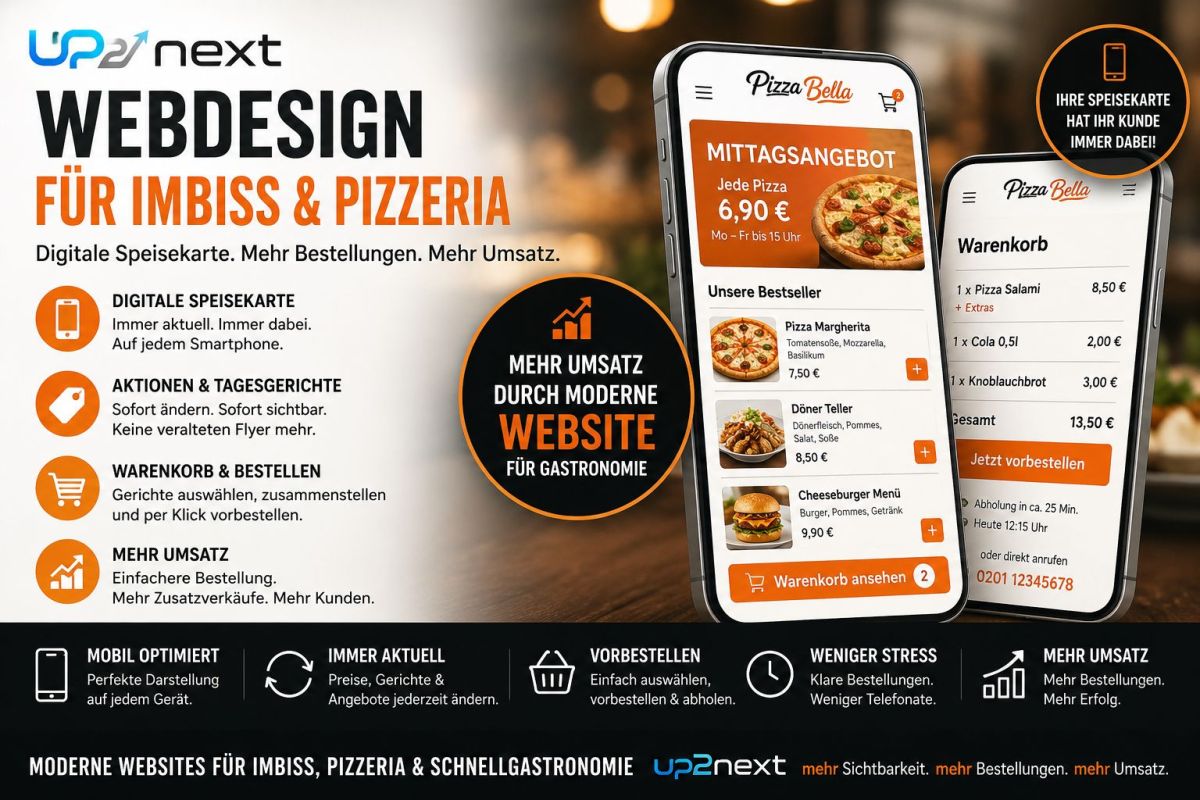 Digitale Speisekarten statt veralteter Flyer: up2next.de entwickelt moderne Websites für Imbiss und Pizzeria