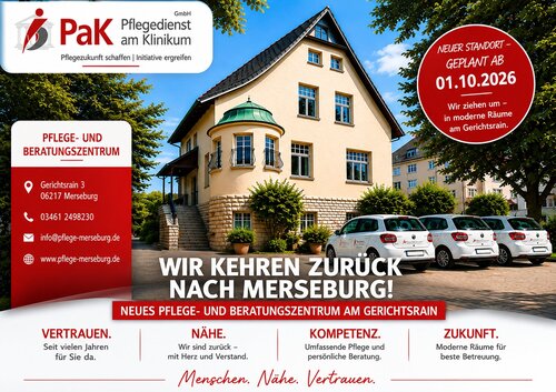 PaK Pflegedienst am Klinikum kehrt nach Merseburg zurück – Neues Pflege- und Beratungszentrum am Gerichtsrain