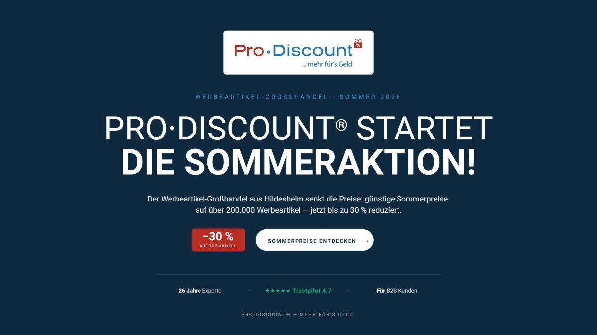 Pro·Discount® startet die Sommeraktion 2026: bis zu 30 % Rabatt auf über 200.000 Werbeartikel