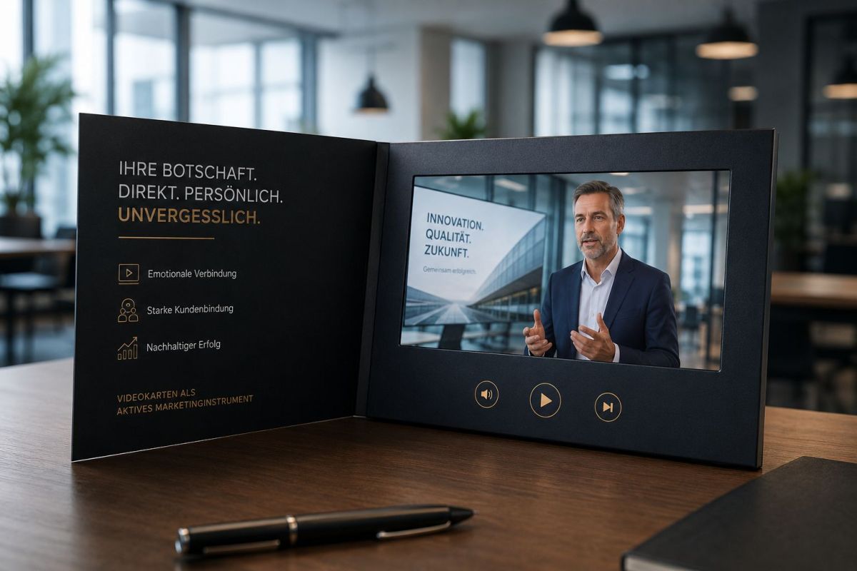 Videokarten als innovatives Werbemittel mit Logo – interaktive Marketinglösung mit Video-Display