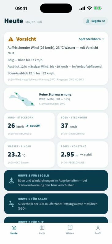 Ein See, drei Länder, sieben Sportarten: App bündelt Sturmwarnungen für den Bodensee
