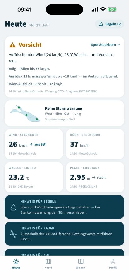 Ein See, drei Länder, sieben Sportarten: App bündelt Sturmwarnungen für den Bodensee
