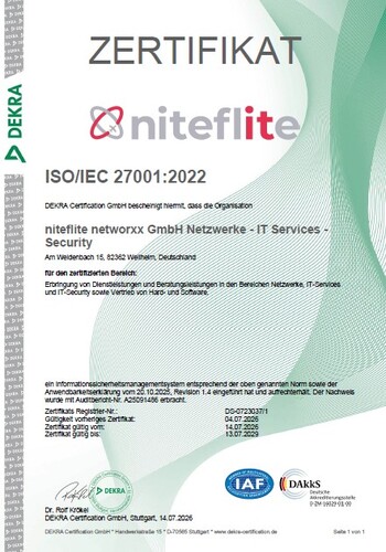 ISO 27001 Audit erneut bestanden: niteflite steht für geprüfte IT-Sicherheit