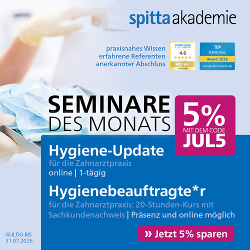 Seminare des Monats Juli: 5 % Rabatt auf Hygiene-Fortbildungen für die Zahnarztpraxis sichern