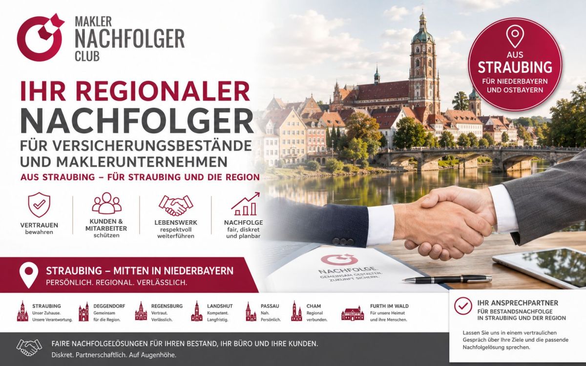 Versicherungsbestand verkaufen: Bestandsnachfolger aus Straubing sucht Maklerbestand in Bayern