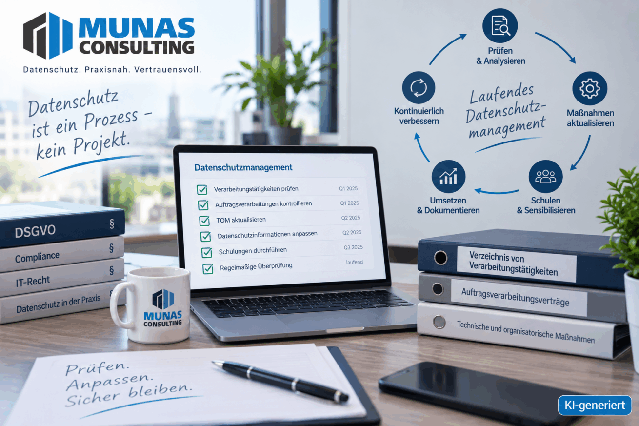 DSGVO ist kein Einmalprojekt: MUNAS Consulting unterstützt Unternehmen beim laufenden Datenschutzmanagement