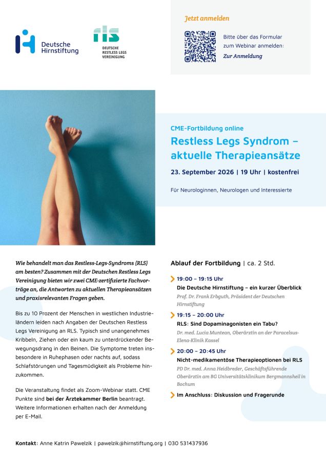 Für Ärzte am Welt-RLS-Tag: Online CME-Fortbildung Restless Legs Syndrom – aktuelle Therapieansätze