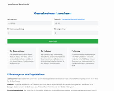 Gewerbesteuer-berechnen.de vereinfacht die Berechnung der Gewerbesteuer für Unternehmen in Deutschland
