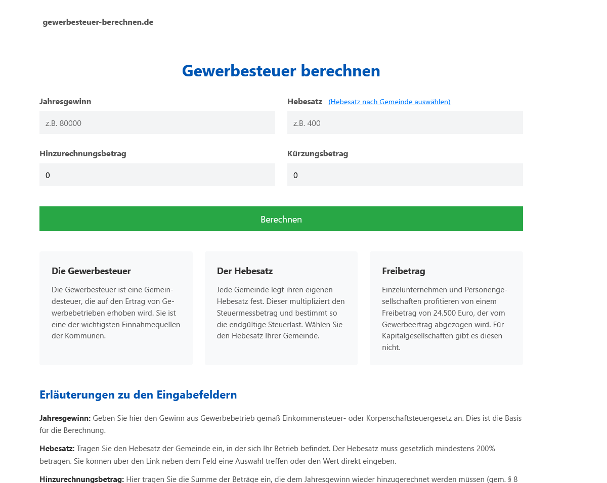 Gewerbesteuer-berechnen.de vereinfacht die Berechnung der Gewerbesteuer für Unternehmen in Deutschland