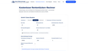 Immo-Altersvorsorge.de zeigt die Versorgungslücke netto und inflationsbereinigt – ohne Anmeldung, mit Sparplan- und Immobilien-Szenario