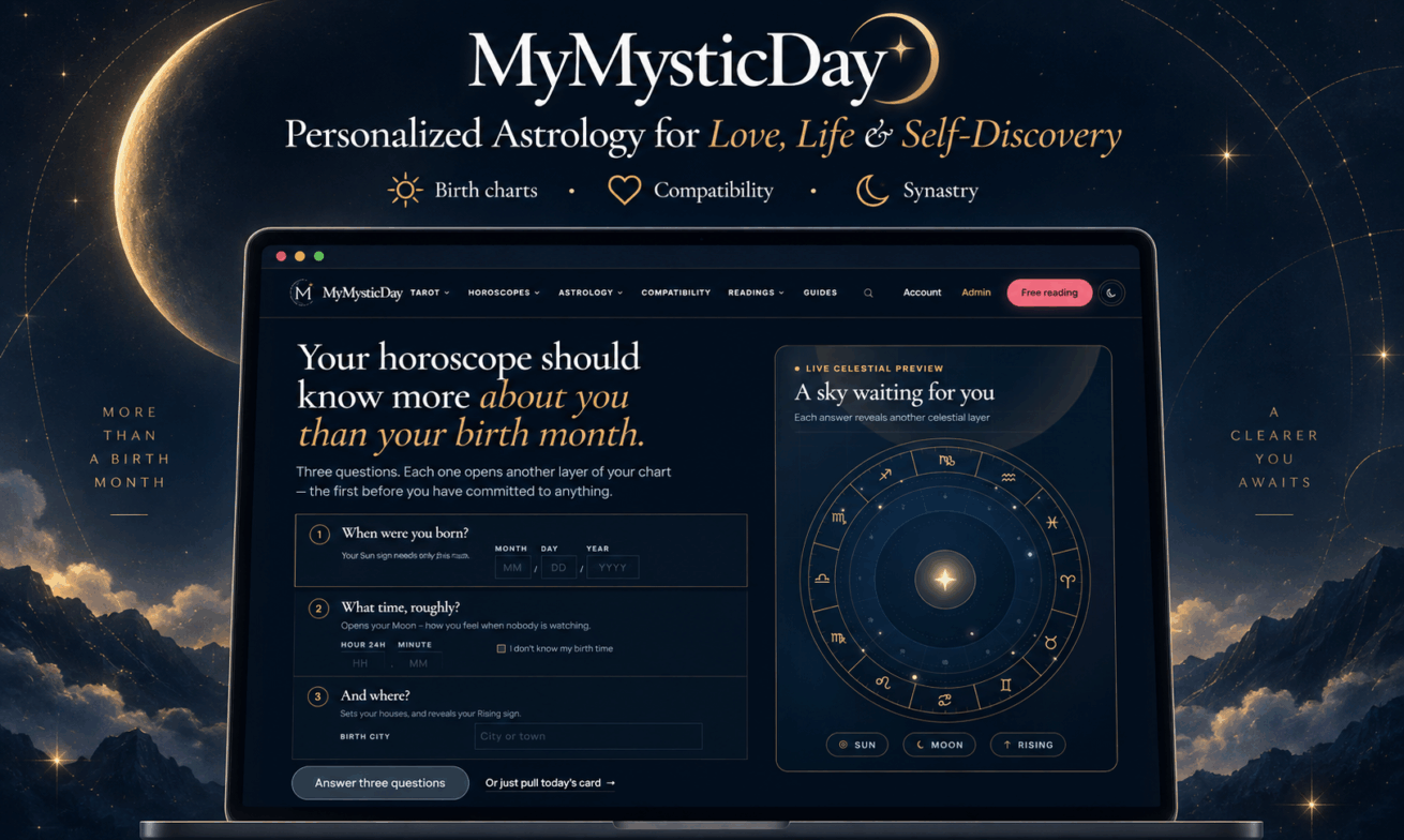 MyMysticDay macht personalisierte Astrologie mit Geburtshoroskop und Synastrie leichter verständlich
