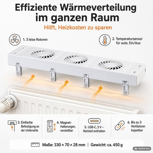 Sichler Heizkörper-Ventilator mit USB-Stromversorgung