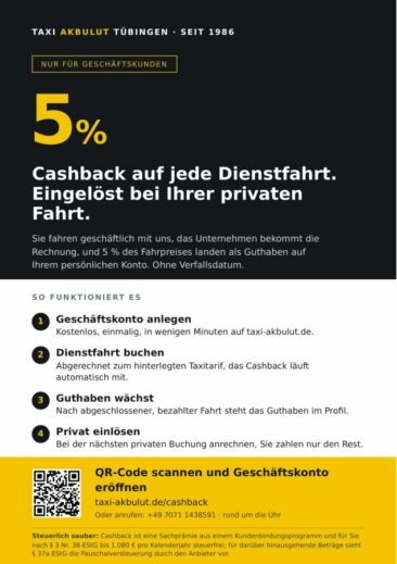 Taxi Akbulut Tübingen digitales Buchungsportal mit Cashback