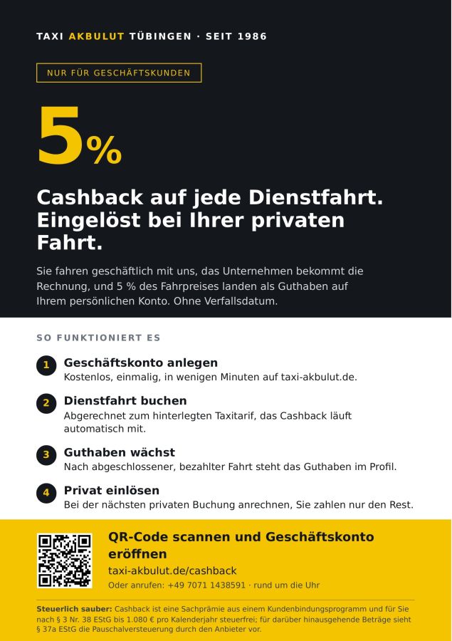 Taxi Akbulut Tübingen digitales Buchungsportal mit Cashback