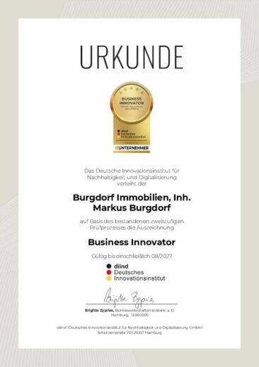 Wegweisende Unternehmensführung: Burgdorf Immobilien als „Business Innovator“ ausgezeichnet