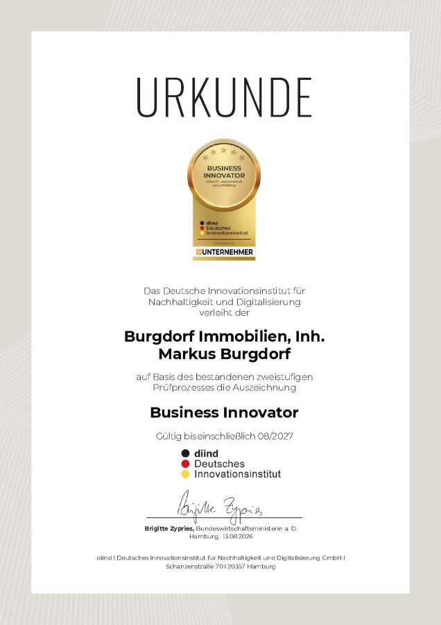 Wegweisende Unternehmensführung: Burgdorf Immobilien als „Business Innovator“ ausgezeichnet