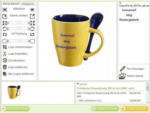 Werbeartikel mit individuellem Text einfach online gestalten und bestellen
