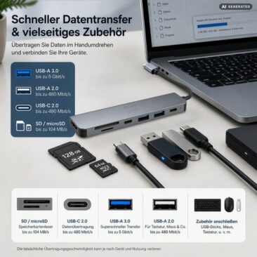 Callstel 7in1-USB-C-Dockingstation, PD 100 Watt, 4K-HDMI