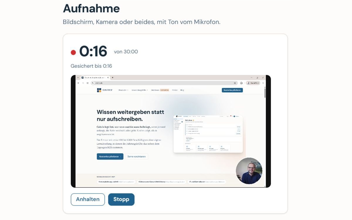 Caltrix 2.4: Wissen per Video im Browser aufnehmen und daraus eigene Kurse bauen