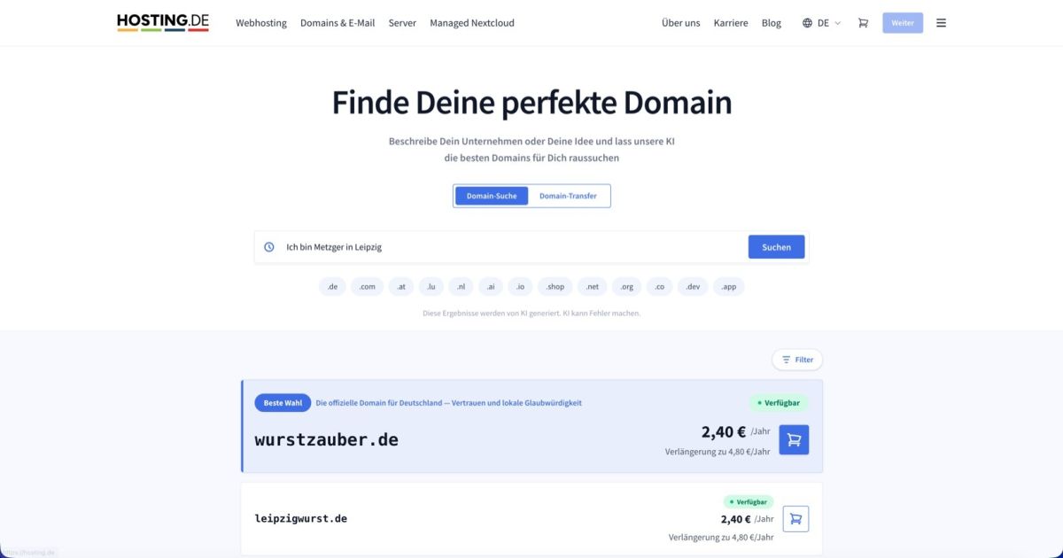 hosting.de GmbH führt KI Domainsuche ein und beschleunigt die kreative Namensfindung für neue Webprojekte