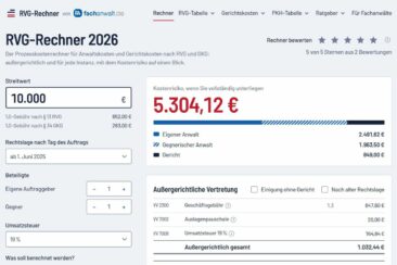 Kostenloser RVG-Rechner erleichtert Anwälten die Kostenberechnung und den Austausch mit Mandanten