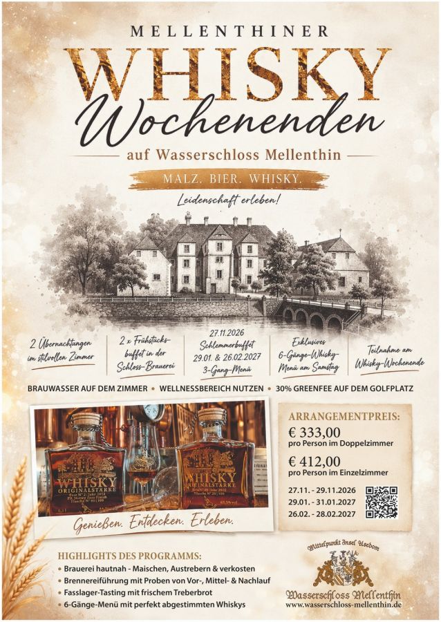 Whisky-Wochenende im November auf Wasserschloss Mellenthin